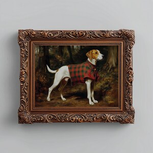 Traditional hound painting for rustic dining area — vintage portrait reflecting history and nature with finely executed brushwork in earthy tones.