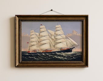 Nautical Clipper Ship Wall Art - Vintage Coastal Sailing Print, Maritime Seascape, Ocean Decor, Ship Artwork, Tall Ship Art Digital Download