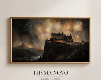 Moody Vintage Edinburgh Castle TV Art, Historic Castle Silhouette, Dramatic Digital Castle Landscape, Frame TV Art, Cinematic Wall Art