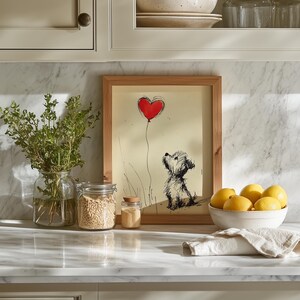 Yorkshire Terrier artwork for pet lovers — heartwarming pen-and-ink sketch with charming red accents for a delightful touch.