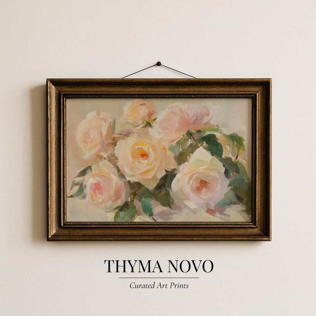 Vintage Floral Printable Wall Art - Romantic Soft Roses Painting ...