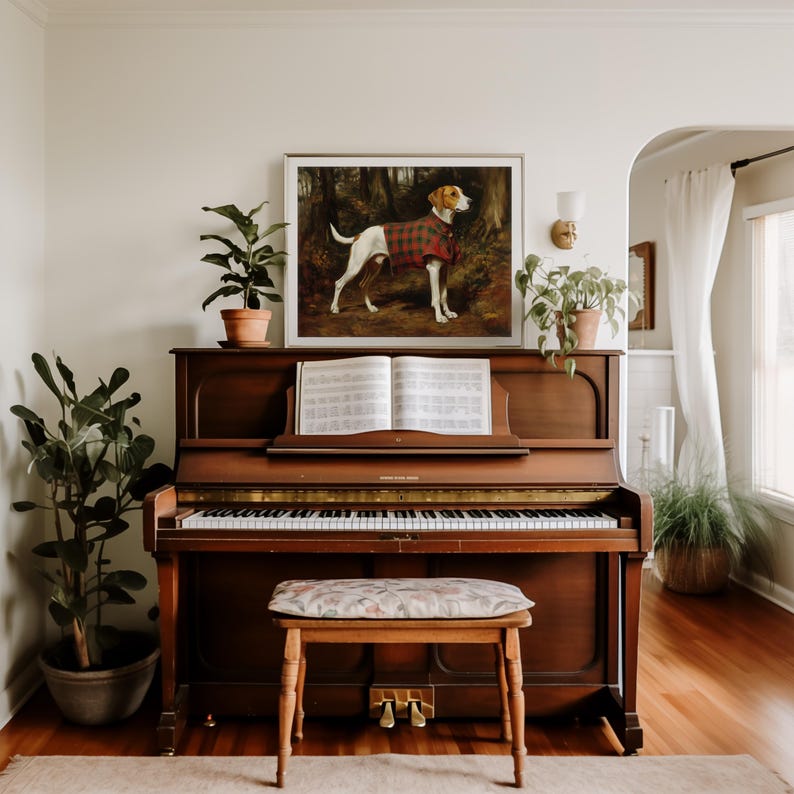 Alert English foxhound painting for home library — traditional portrait with a historic essence, rich in muted colors and timeless appeal.