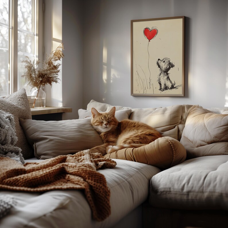 Cute Yorkshire Terrier digital print for kitchen — delightful pen-and-ink style with warm tones, adding a cozy touch to the heart of the home.