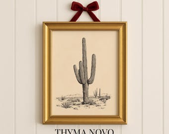 Minimalist Saguaro Cactus Printable, Vintage Southwestern Art, Desert Wall Art, Rustic Boho Decor, Retro Western Art, Boho Nursery Decor