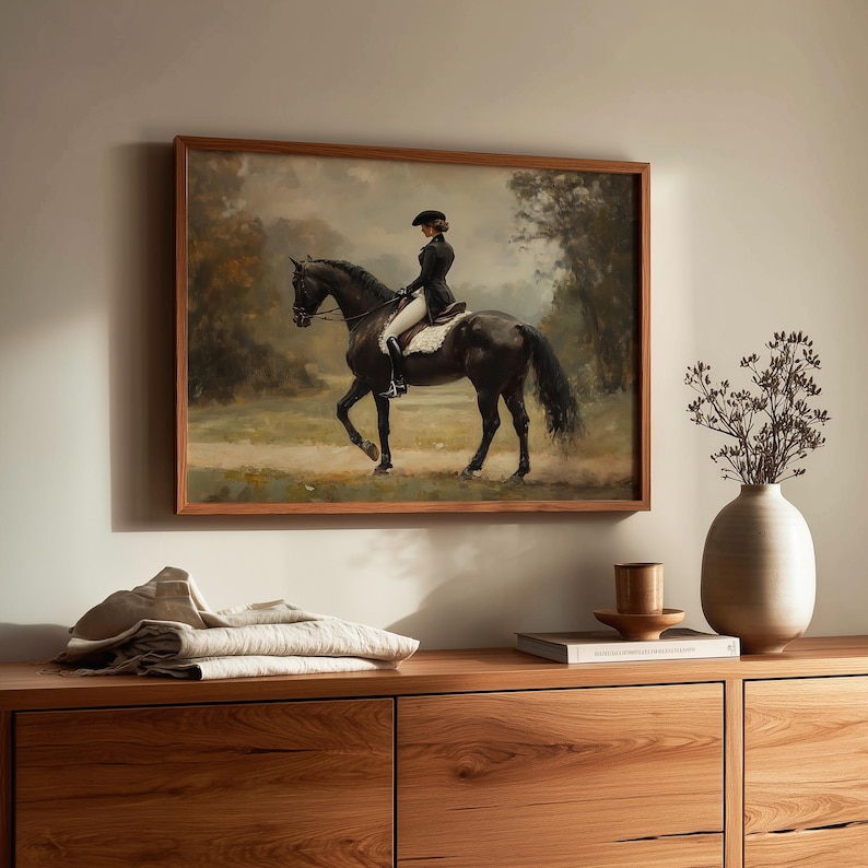 Elegant Equestrian Portrait Printable - Vintage Moody Horseback Rider ...