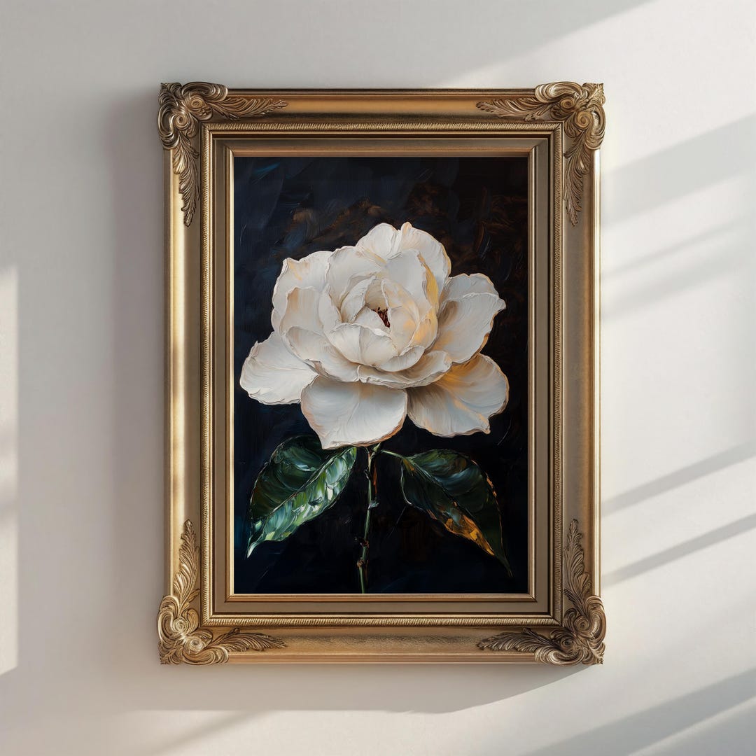 Vintage White Rose Still Life - Moody Floral Wall Art, Romantic Blossom ...