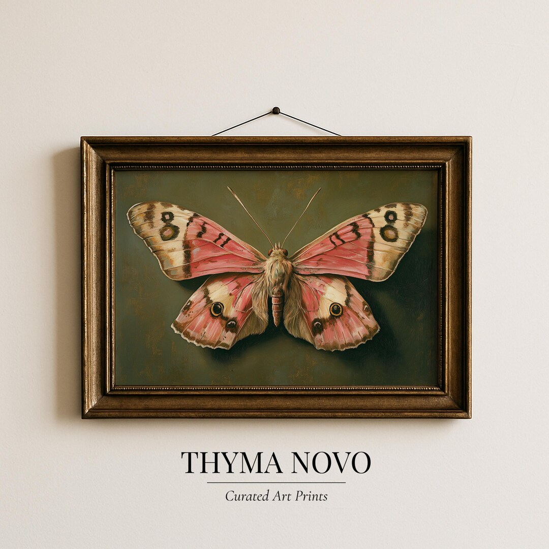 Vintage Pink Moth Botanical Illustration - Moody Cottagecore Wall Art ...