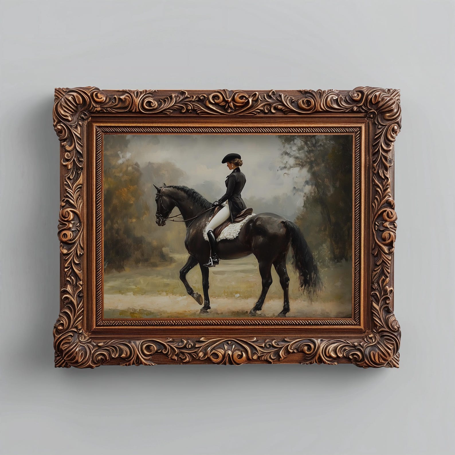 Elegant Equestrian Portrait Printable - Vintage Moody Horseback Rider ...
