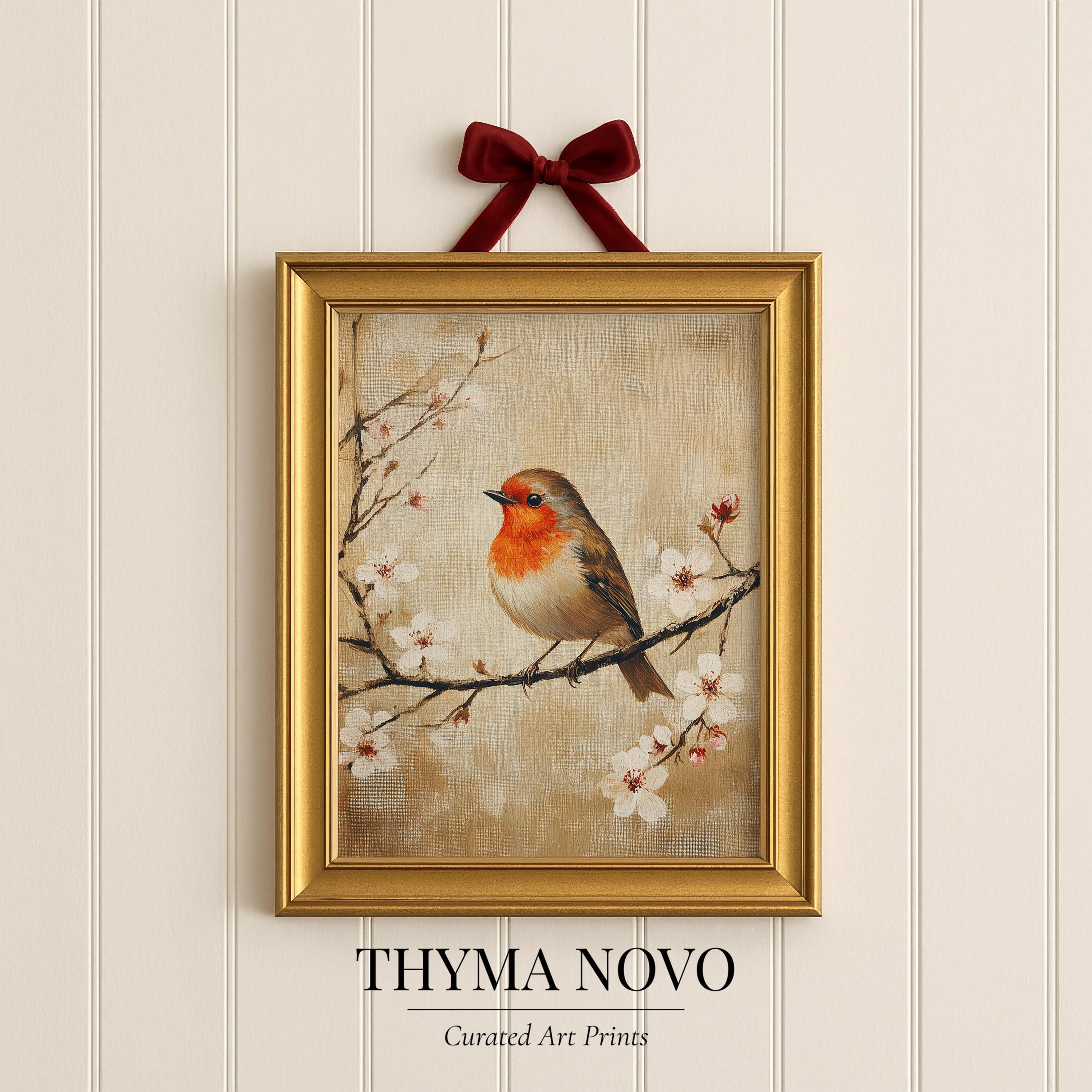 Vintage Robin Cherry Blossom Art Print – Entryway Print, Soft