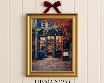 Vintage Bookshop Painting – Bookstore Art, Library Wall Art, Moody Autumn, Book lover gift, Autumnal Decor, Cozy Reading Nook Download