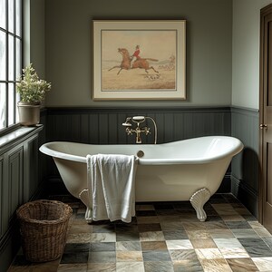 Vintage-style fox hunter painting for nursery — gentle, muted tones creating a warm atmosphere with farm-inspired charm.