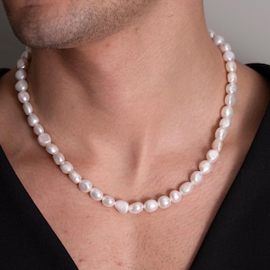 Freshwater Pearl Necklace for Men: 925 Sterling Silver, 9mm