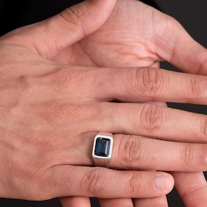 Handmade London Blue Topaz Sterling Silver Men&#39;s Ring
