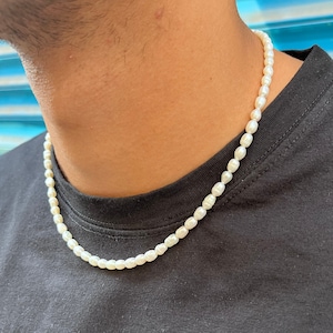 Handmade Freshwater Pearl Necklace for Men: Sterling Silver Clasp