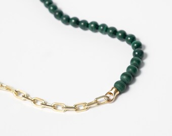 Bohemian Malachite Necklace: Sterling Silver Chain, Green Gemstone Jewelry