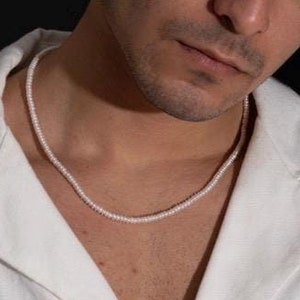 Freshwater Pearl Necklace Men: Sterling Silver Waterproof Genuine Pearl