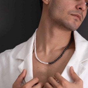 Unique Pearl Necklace: Black Agate, 925 Sterling Silver