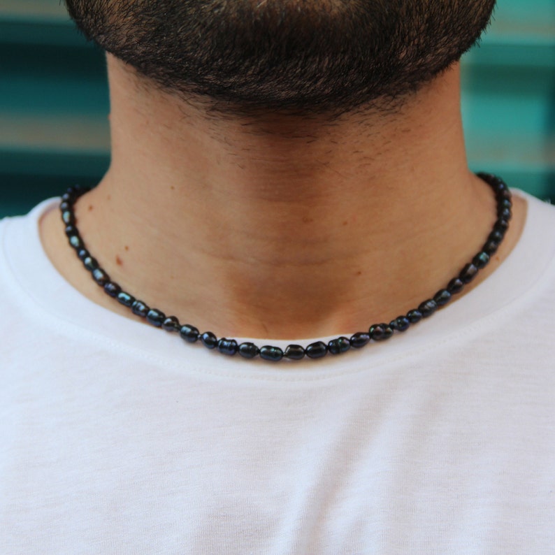 Black Pearl Necklace Freshwater Pearl Necklace Men's Etsy