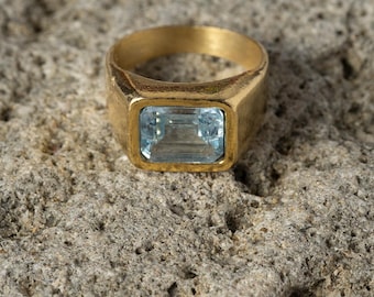 Handcrafted Aquamarine Sterling Silver Men's Ring,