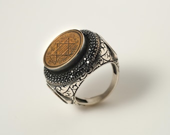 Sterling Silver Solomon's Seal Ring: Black Agate, Mystic Talisman
