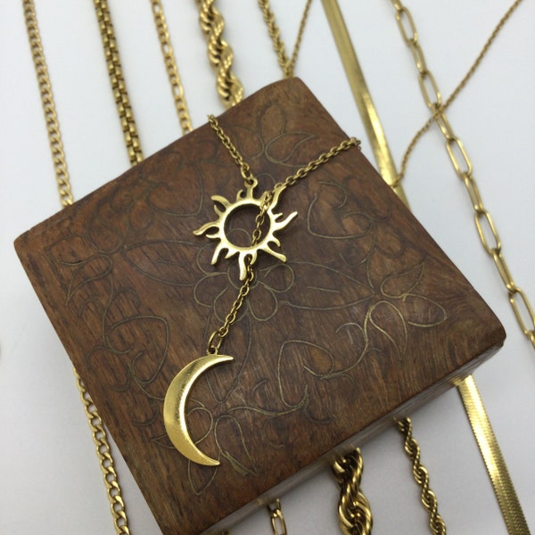 Sun Totem And Moon Necklace 60cm, Stainless Steel  For Women, Gift for Mom, Birthday Gift ,Valentine's Day,Must-Have Item Perfect Gift