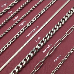 Collar de cadena de plata, cadena CURB, cadena Figaro, clip, caja, cadena RopeTwist, regalo del Día de las Madres, regalo de Navidad, regalo para ella, regalo para él. imagen 1