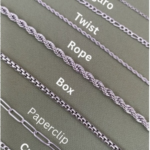 Collar de cadena de plata, cadena de bordillo, cadena de Fígaro, clip, caja, cadena RopeTwist, regalo del Día de las Madres, Día de San Valentín, regalo para ella, regalo para él