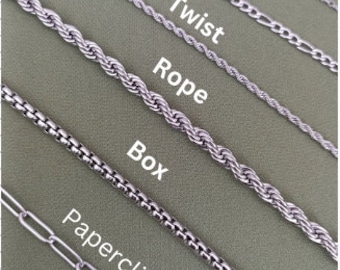 Silver Chain Necklace, Curb Chain, Figaro Chain,Paperclip,Box,RopeTwist Chain,Mothers Day Gift,Valentine's Day,Gift For Her, Gift For Him