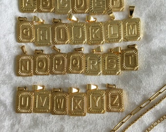 ADD ON 18K Gold initial letter necklace,Medal Gold Letter Pendant Necklace,Christmas Gifts Square Alphabet Rectangle Medallion Pendant