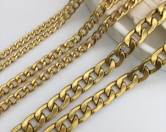 18K Gold Curb Chain, Gold Chain Necklace, 3mm, 4mm,5mm, 7mm width Necklace, Gift For him & her, Christmas Gift