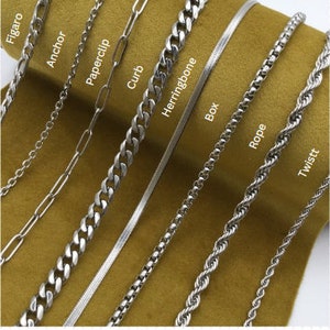 Personalized Stainless Steel Chain Necklace: Curb,Paperclip,Rope,Twist,Paperclip,Herringbone Chain Christmas Gift