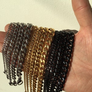 Zilveren roestvrijstalen stoeprandarmband, dikke gouden armband, Valentijnsdag, waterdicht, zwarte kettingarmband, cadeau voor hem, herenarmband