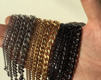 Silver Stainless Steel Curb Bracelet,Chunky Gold Bracelet,Valentine&#39;s Day,Waterproof ,Black Chain Bracelet,Gift For Him,Men Bracelet