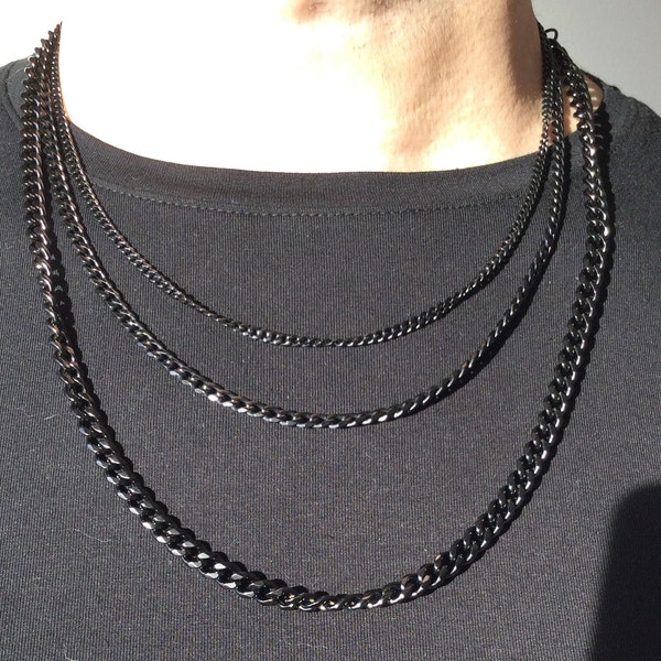 Silver, Black, Gold Curb BoxChain Necklace, Stainless Steel, Black Curb Chain, Gold Chain Necklace,Christmas Gift,Gift For Her, Gift For Him