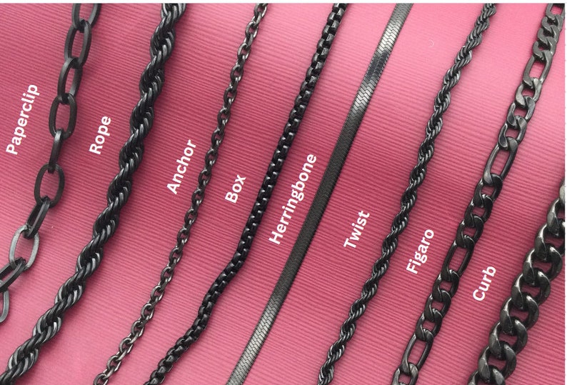 Black Chain,Black Curb Necklace,BLACK ROPE ,Twist ,Paperclip Chain,Black Herringbone Chain,Valentine's day,Giftfor him& her,Waterproof Chain image 1