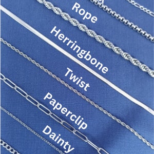 Silver Chain Necklace,CURB Chain,Paperclip,Twist,Rope,Figaro Chain,Herringbone Chain,Dainty Chain,Gift for him,Gift for her,Christmas Gift image 1
