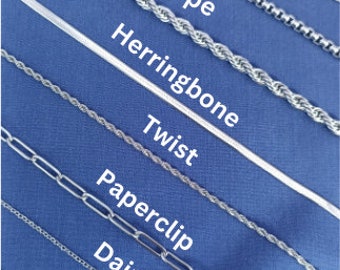 Silver Chain Necklace,CURB Chain,Paperclip,Twist,Rope,Figaro,Herringbone Chain,Dainty Chain,Gift for him,Gift for her,Christmas Day Gifts