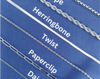 Silver Chain Necklace,CURB Chain,Paperclip,Twist,Rope,Figaro Chain,Herringbone Chain,Dainty Chain,Gift for him,Gift for her,Christmas Gift