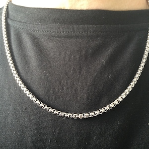 Zilveren kettingketting, roestvrijstalen ketting voor dames en heren, Valentijnsdag, echt solide vierkant, cadeau voor hem, Moederdagcadeaus