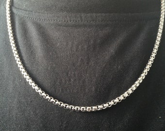 Collier chaîne carrée en argent, chaîne en acier inoxydable pour femme et homme, Saint-Valentin, véritable chaîne carrée solide 4 mm, cadeau pour lui