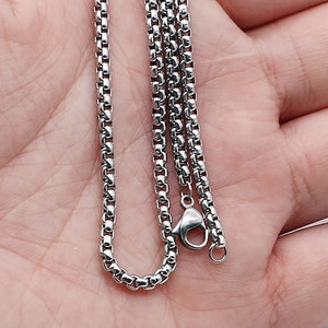 Silver Box Chain Necklace, Stainless steel Chain For Women And Men,Valentine's Day,Real Solid Squared Box Chain 4mm, Gift for Him zdjęcie 2