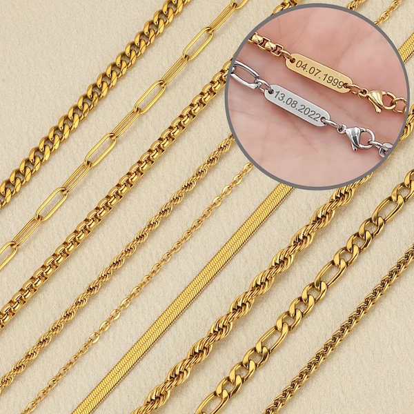 Personalized Gold Chain Necklace: Stainless Steel Curb, Figaro, Rope Twist,Paperclip,herringbone,Chain,Christmas Gift,Mother's day gift