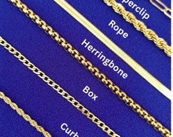 Collier chaîne en or 18 carats : gourmette, figaro, corde, trombone, chevrons, boîte, délicat, collier torsadé, cadeaux personnalisés pour la fête des mères, cadeau d'anniversaire