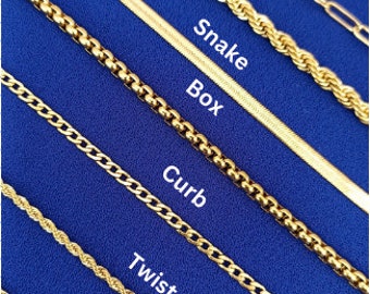 18K Gold Filled Chain Necklace,Curb, Figaro, Box, Rope, Twist, Paperclip Chain, Valentine's Day,Snake, Herringbone Chain, Gift For Her & Him