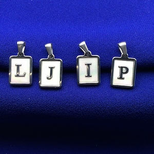 ADICIONAR EM Letra inicial, Medalha Colar com pingente de letra inicial de prata, Presentes para o dia das mães, Alfabeto quadrado, Pingente de medalhão retangular