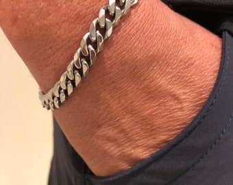 Catena barbazzale in acciaio inossidabile argento, bracciale da uomo, San Valentino, catena barbazzale in argento unisex, braccialetto da uomo, braccialetto grosso ed elegante. Regalo per lui