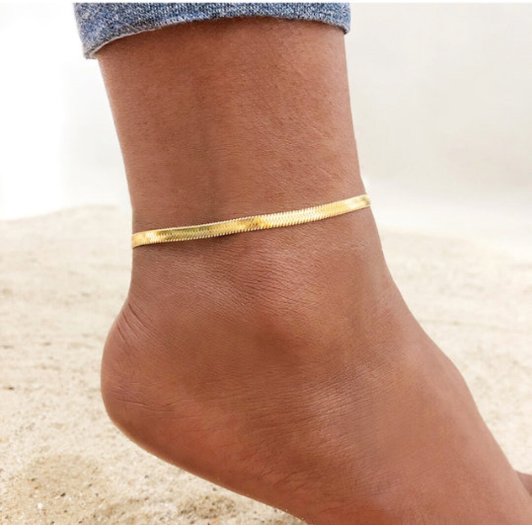 18K Gold Herringbone Anklet 3mm Herringbone Anklet Snake Etsy