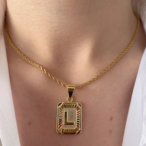 Collier lettre initiale en or 18 carats, pendentif lettre médaille en or, bijoux personnalisés, cadeaux pour la fête des mères, alphabet carré de A à Z lettre lui.