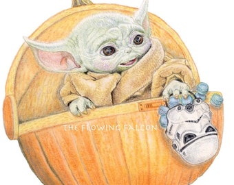 Grogu Halloween Art Print 5x7