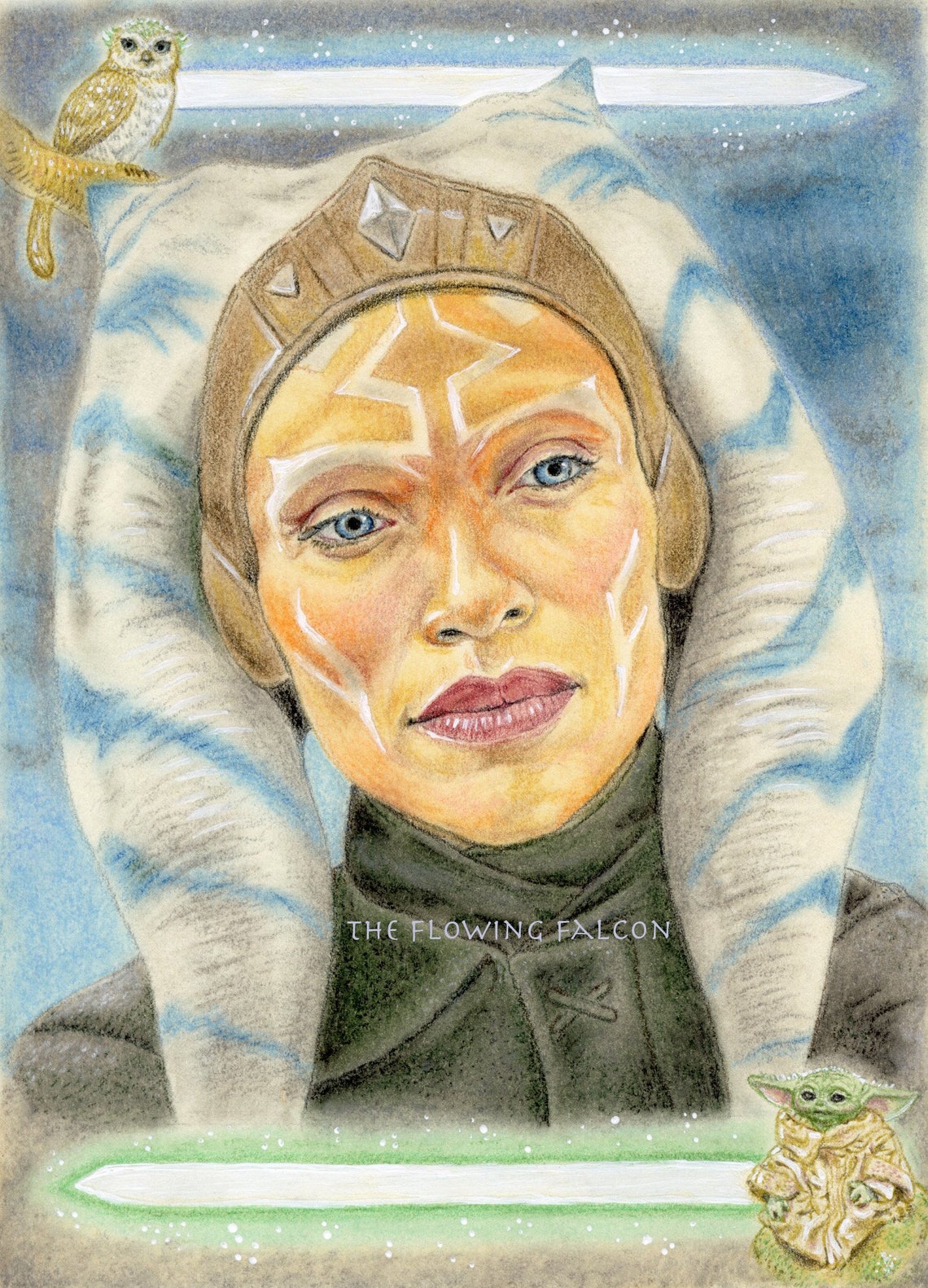 Ahsoka Grogu and Morai 5x7 Art Print Ahsoka Decor Ahsoka - Etsy